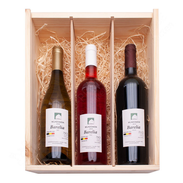 Houten Kistje "Barelia" - 3 wijnen Wijndomein de Barra